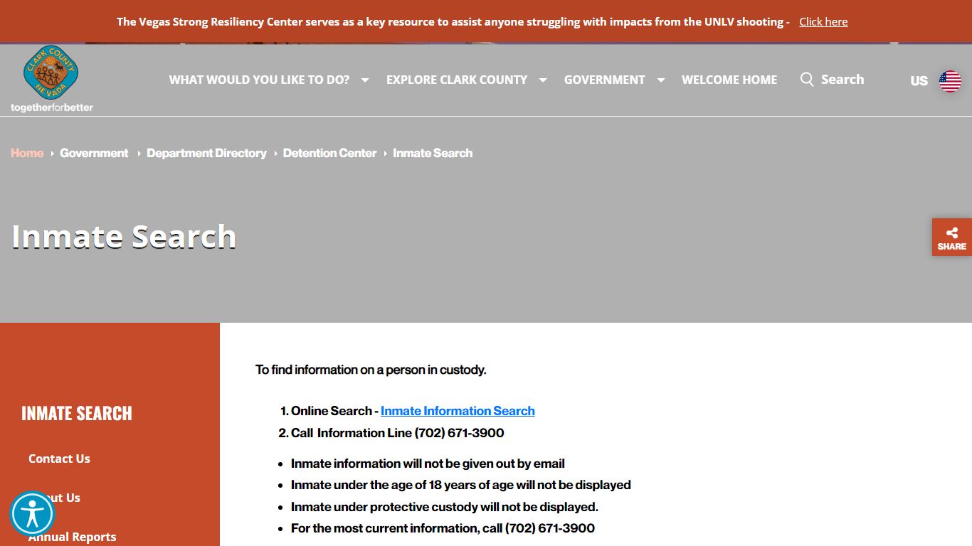 Clark County Inmate Search | Official Site
