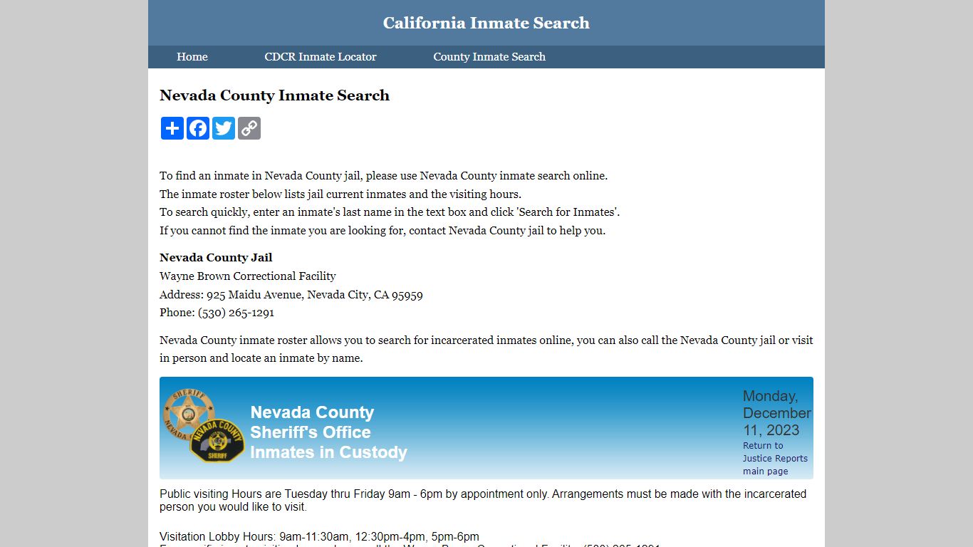 Nevada County Inmate Search